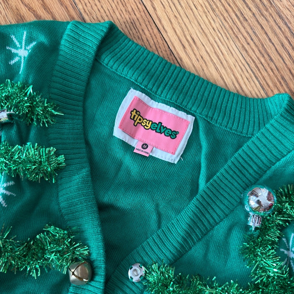 Tipsy Elves Ugly Sweater Festive Green Garland Christmas Tree Holiday New - Picture 5 of 5